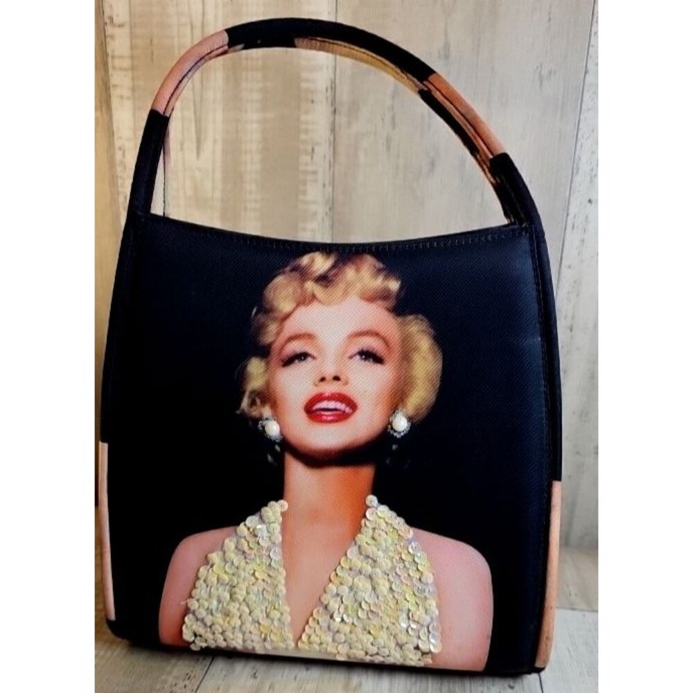 Vintage Marilyn Monroe Shoulder Bag Sequin Dress Faux Pearl Earrings Black
